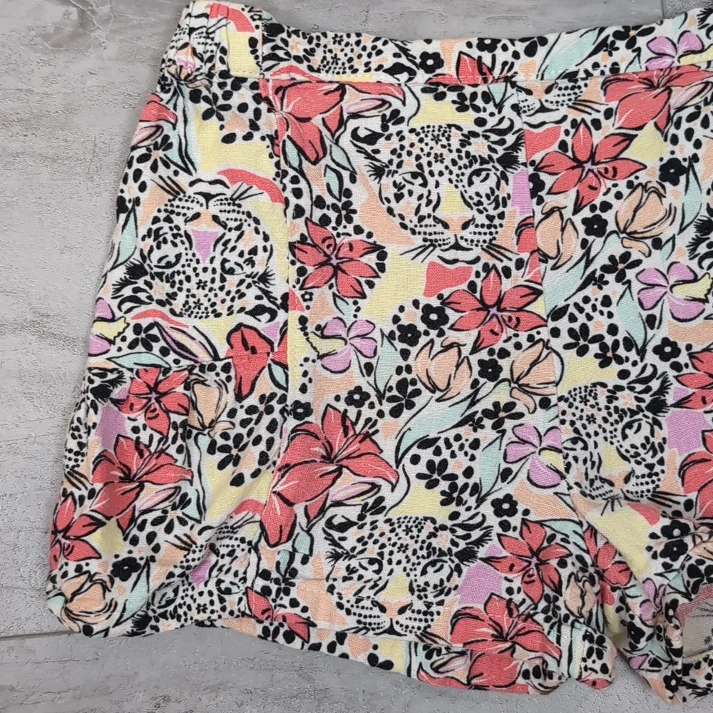 Vince Camuto Linen Tank Top Shirts Matching Set Floral Tiger Girls Size 8 Pink